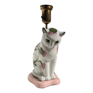 Large Mid 20th Century Nekola Pinxt Plitcha Wemys Pottery Cat With Original Glass Eyes Lamp