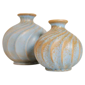 Mid-Century Ceramic Vases in Turquoise by Ewald Dahlskog for Bo Fajans, Sweden, Set of 2
