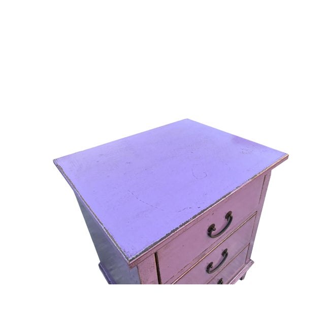 Distressed Lavender Purple 3 Drawers Flare Legs End Table Nightstand For Sale - Image 4 of 5