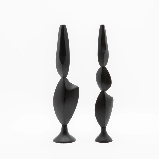 Wood Pair of Modern Abstract Sculptures in Black Oak by Patrick Coard Paris For Sale - Image 7 of 12