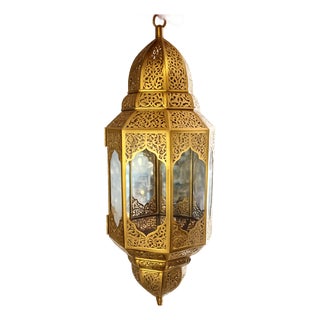 Large Handmade Moroccan Brass Lantern – Marrakech Hanging Pendant Light – Vintage Islamic Chandelier – Boho Home Decor 15inch For Sale