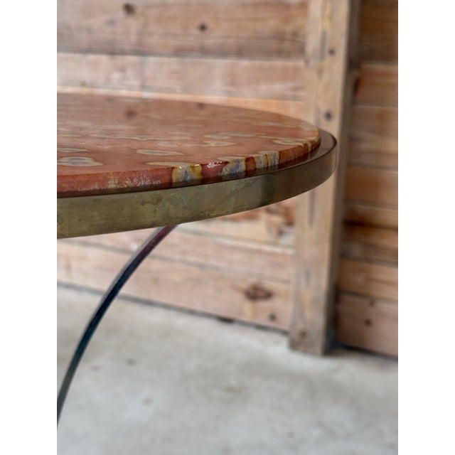 Ruby Red Pair of Sculptural Neoclassical Marble-Top Pedestal Tables With Brass Paw Feet For Sale - Image 8 of 12
