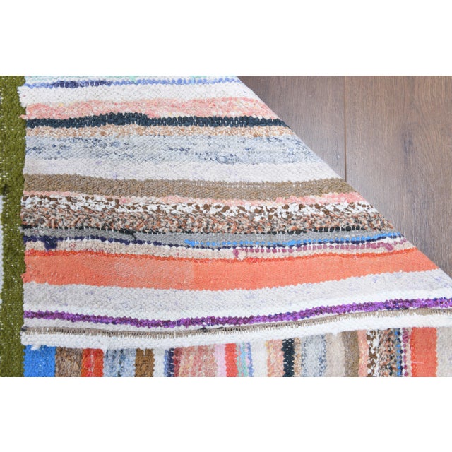 Vintage Turkish Oushak Handmade Wool Cotton Pink Kilim Runner For Sale - Image 6 of 10