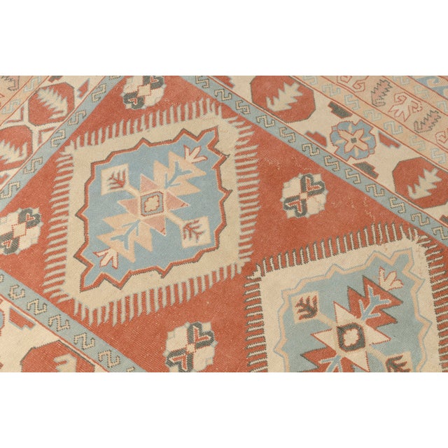 Hand-Knotted Bohemian Area Rug, Faded Terracotta and Blue Carpet For Sale - Image 10 of 10