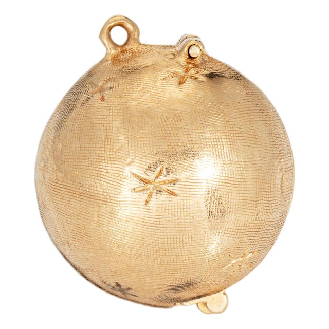 Vintage 60s Folding Picture Ball Orb Pendant Charm 14k Gold Celestial Stars For Sale