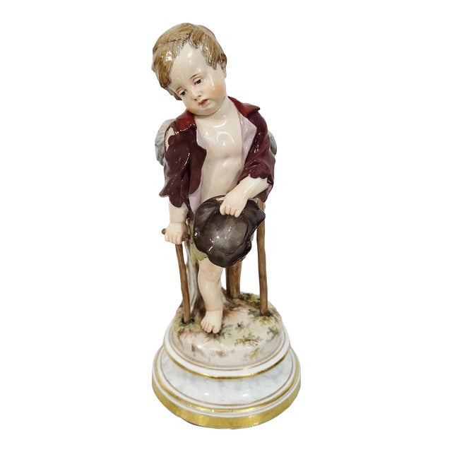 German 19th C Meissen Porcelain Winged Cupid Angel For Sale