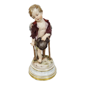 German 19th C Meissen Porcelain Winged Cupid Angel