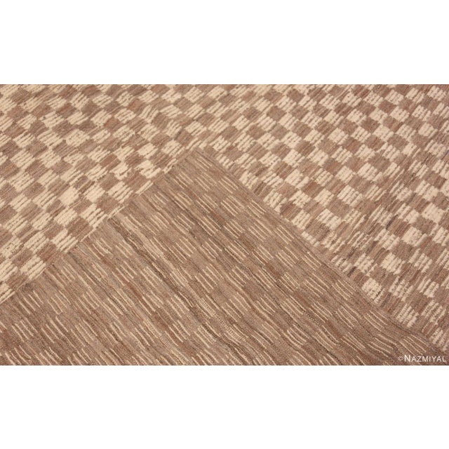 Brown Neutral Earthy Tan and Cream Geometric Checkerboard Pattern Large Modern Rug For Sale - Image 8 of 8
