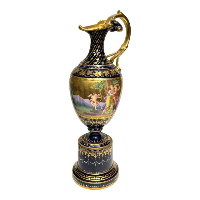 19th Century Royal Vienna Neoclassical Porcelain Ewer on Stand For Sale