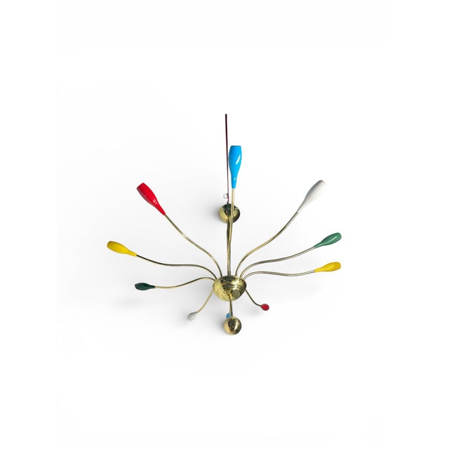 Italian Vintage Attributed to Stilnovo Italian Brass Chandelier 10 Arms For Sale - Image 3 of 7