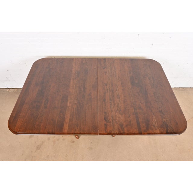 Ethan Allen Georgian Solid Cherry Wood Double Pedestal Extension Dining Table, Newly Refinished For Sale - Image 9 of 12