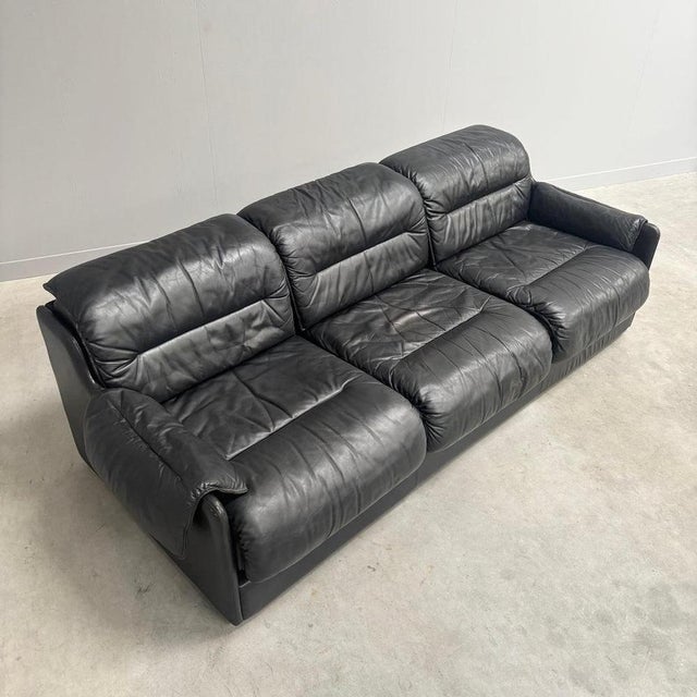 Three-Seater Sofa in Black Leather by Dreipunkt, 1970s For Sale - Image 5 of 18