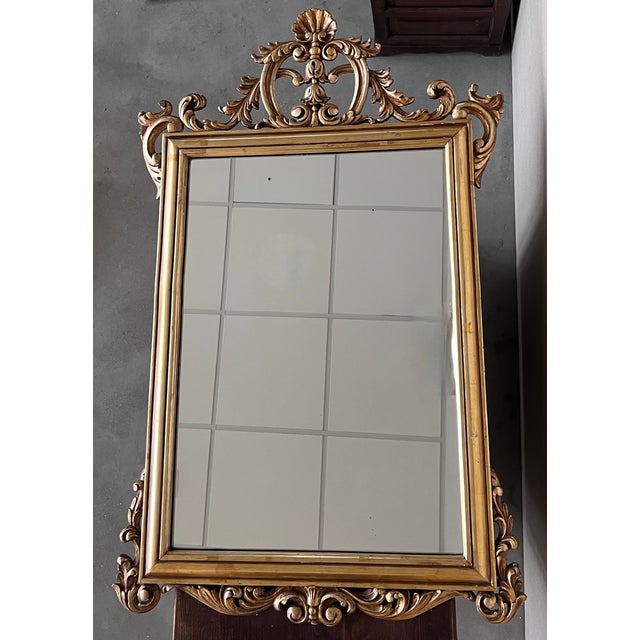 20th French Empire Period Carved Gilt Wood Rectangular Mirror With Crest For Sale - Image 4 of 10