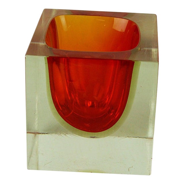 Italian Red Murano Sommerso Block Vase attributed to Flavio Poli for Seguso, 1960s For Sale