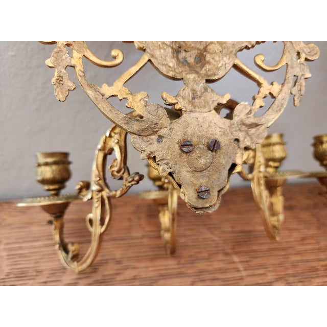 Antique 19th C Pair French Napoleon III Gilt Bronze Louis XVI Style Sconces For Sale - Image 15 of 16