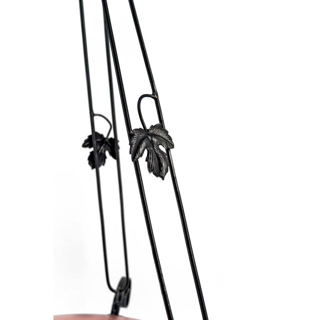 Suspension Light in Wrought Iron with Vine Decoration & Pressed-Molded Pink Glass Bowl with Geometric Floral Patterns, France, 1930 For Sale - Image 10 of 12