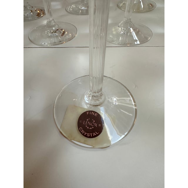 Transparent Vintage 1970s Lenox "Autumn" Pattern Set of Fifteen (15) Crystal Wine Glasses With Gold Band Encrusted 7.5" High - Set of 15 For Sale - Image 8 of 17