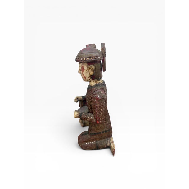 Brown Mid 20th Century Hand-Carved Chinese Figural Sculpture of Seated Musician With Drum For Sale - Image 8 of 14