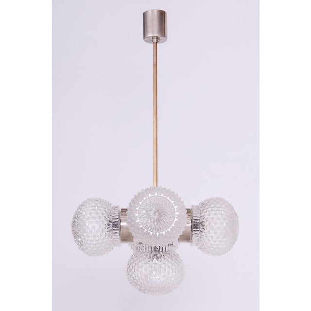 Mid-Century Modern Mid-Century Czech Chandelier in Brass and Glass attributed to Kamenický Šenov, 1960s For Sale - Image 3 of 12
