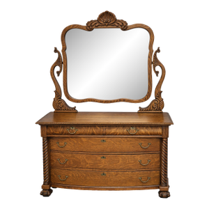 1900s Victorian Tiger Oak American Dresser Chest with Mirror