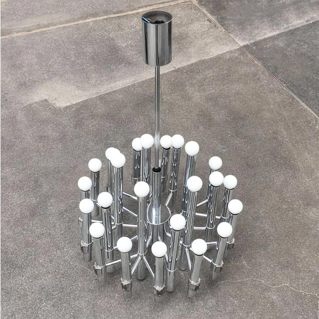 Silver Brutalist 25-Light Chandelier in Chrome by Angelo Brotto for Esperia, Italy, 1960s For Sale - Image 8 of 9