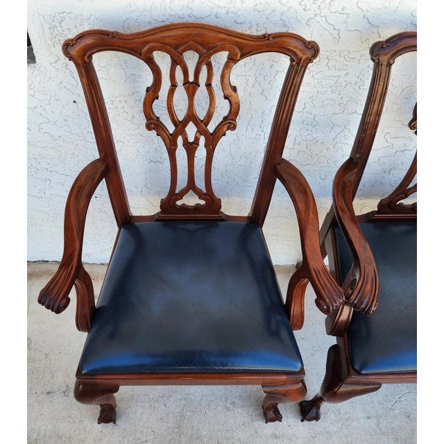 Councill Chippendale Mahogany & Leather Dining Chairs Set of 4 For Sale - Image 9 of 18