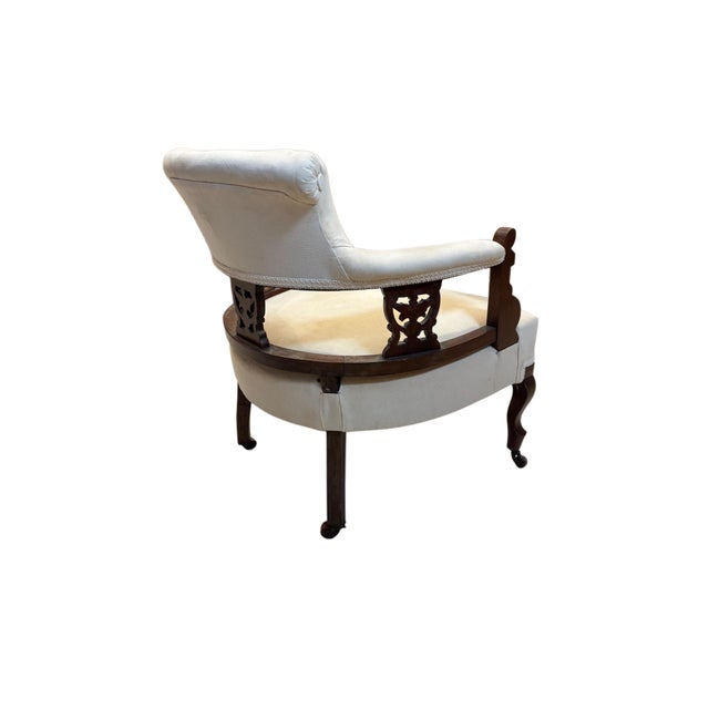 Vintage Regency Style Mahogany Library Armchair With Upholstered Seat & Brass Casters For Sale - Image 4 of 5