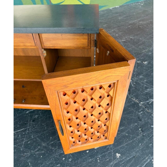 Mid Century Heritage Slate Top Petite Credenza W Reversible Door Panels For Sale - Image 9 of 17
