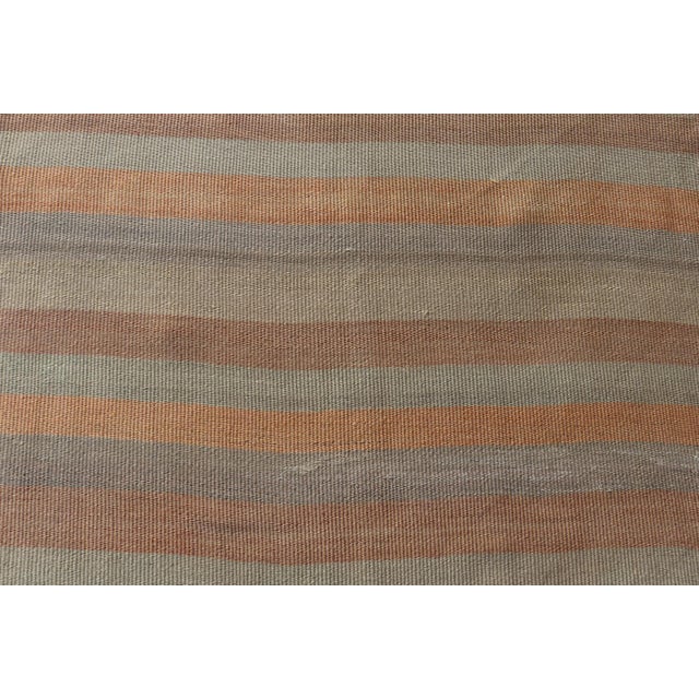 Vintage Turkish Kilim Gallery Runner With Soft Stripes in Sage, Peach, and Sand For Sale - Image 4 of 12