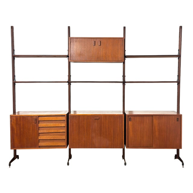 Vintage 3-Bay Double-Sided Bookcase, Italy, 1960s For Sale
