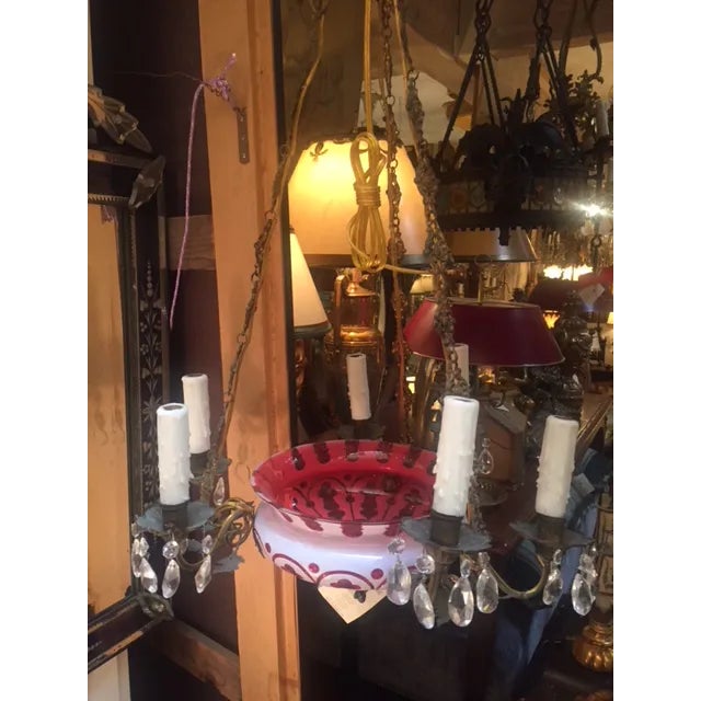 Metal 19th Century Red Bohemian Glass Chandelier With Bronze For Sale - Image 7 of 13