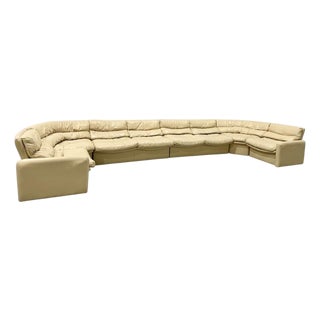 Vintage Postmodern Beige Leather 6 Piece Modular Sectional Sofa For Sale