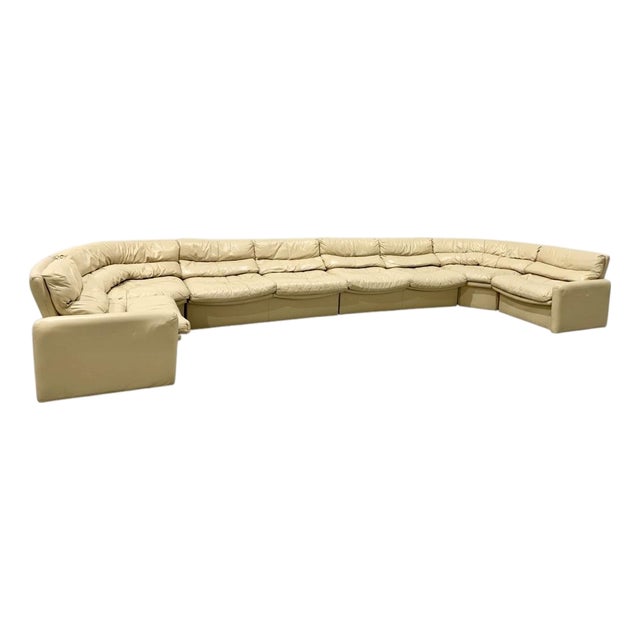 Vintage Postmodern Beige Leather 6 Piece Modular Sectional Sofa For Sale