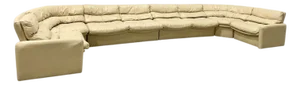 Vintage Postmodern Beige Leather 6 Piece Modular Sectional Sofa