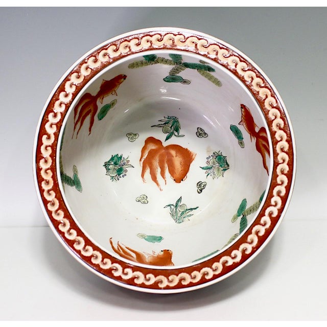 Large Chinese Export White Porcelain "Fish Bowl" Planter With Prunus, Birds and Flowers Chairish