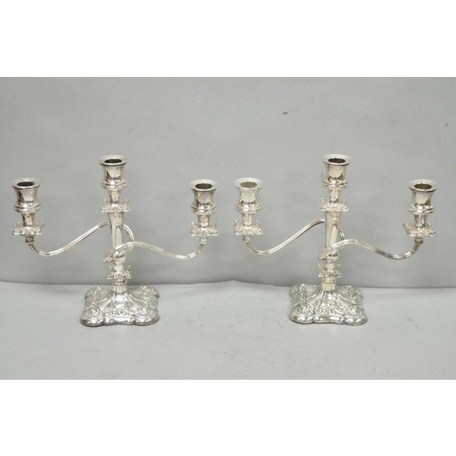 Victorian Antique e.g. Webster Victorian Silver Plated Scrolling 3 Arm Candelabra - A Pair For Sale - Image 3 of 14