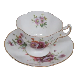 Hammersley England Bone China Pink Purple Flowers Tea Cup and Saucer Set