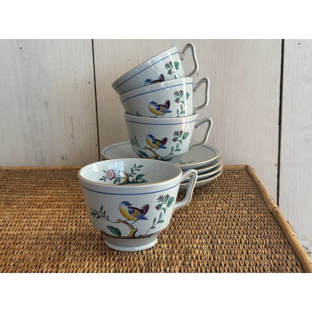 English Late 20th Century Four Spode Queen's Bird Cup and Saucer Sets For Sale - Image 3 of 16
