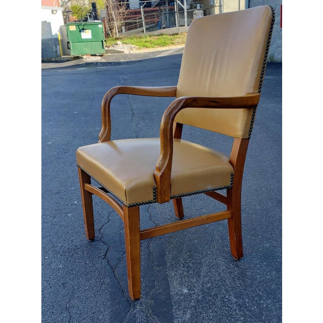 Wood Pair of 1970s Gunlocke Fruitwood and Leather Armchairs For Sale - Image 7 of 10