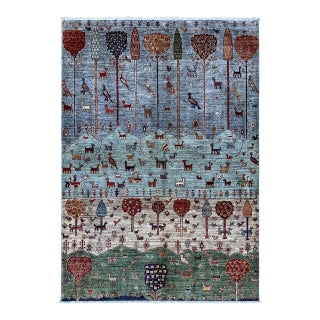 Blue Green Persian Gabbeh Tree of Life Rug, 05'00 X 07'00 For Sale