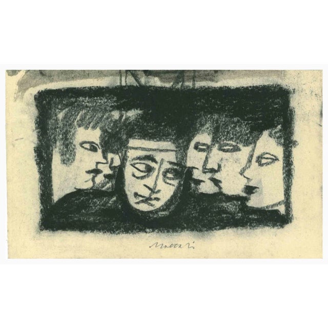 Portraits is a Charcoal Drawing realized by Mino Maccari (1924-1989) in the Mid-20th Century. Hand-signed on the lower....