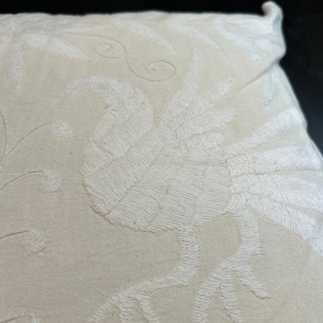 Hand Made and Hand Embroidered Cream on Cream Pillow With New Insert For Sale - Image 4 of 9