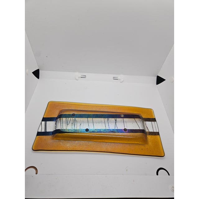 Vintage Chris Paulsen Decorative Fused Glass Dish/Tray. For Sale - Image 4 of 4