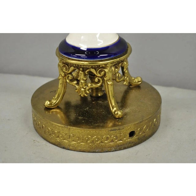 Vintage French Victorian Style Hand Painted Cobalt Blue Decorative Porcelain Urn For Sale - Image 10 of 12