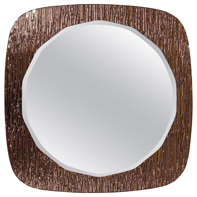 Bronze Gold Scalloped Textured Wall Mirror from Cristal Arte, Italy, 1960s For Sale - Image 18 of 18