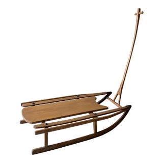 Circa 1920 Solid Hickory Wood & Metal Transport Sled With Moveable Pull Handle For Sale