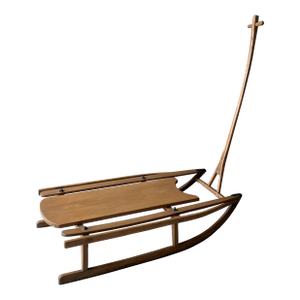 Circa 1920 Solid Hickory Wood & Metal Transport Sled With Moveable Pull Handle