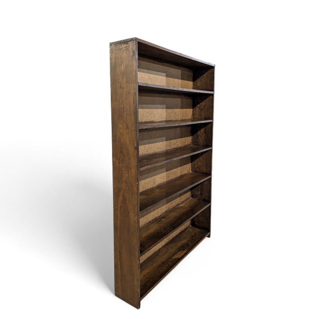 Rustic Vintage Pine Five-Shelf Bookcase, 73-Inch Rustic Open Display Cabinet For Sale - Image 3 of 18