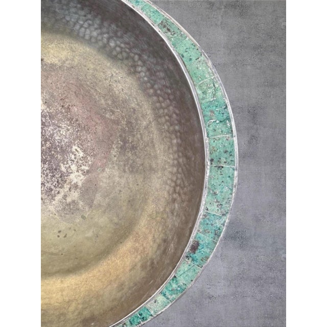 Emilia Castillo Late 20th Century Emilia Castillo Taxco Mexico Silver Plate Malachite Large 16.75" Serving Tray Bowl For Sale - Image 4 of 7