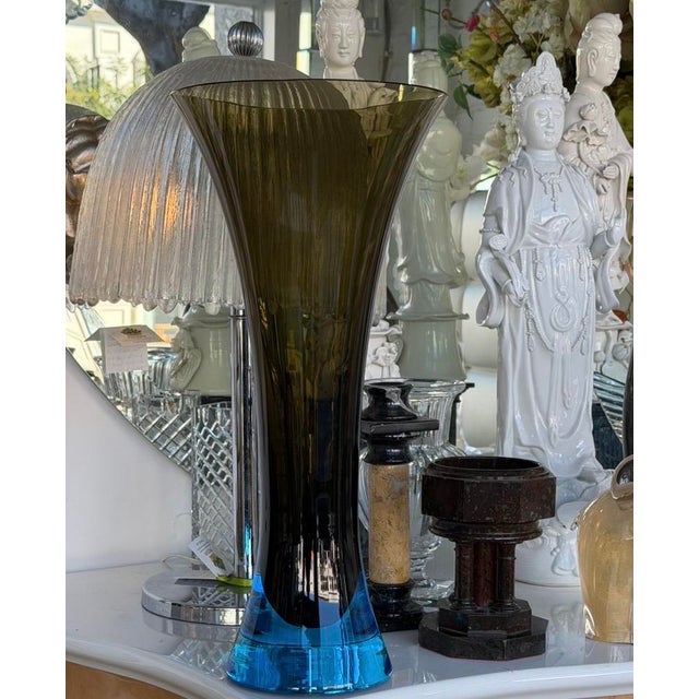 Donghia Huge Seguso for Donghia Murano Blue & Topaz Glass Sommerso Vase For Sale - Image 4 of 5